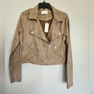 Active USA faux suede moto jacket cropped Large L